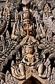 Elaborate figures carved in stucco decorate the ancient stupas, Kakku Buddhist Ruins. Shan State in Myanmar (Burma).
